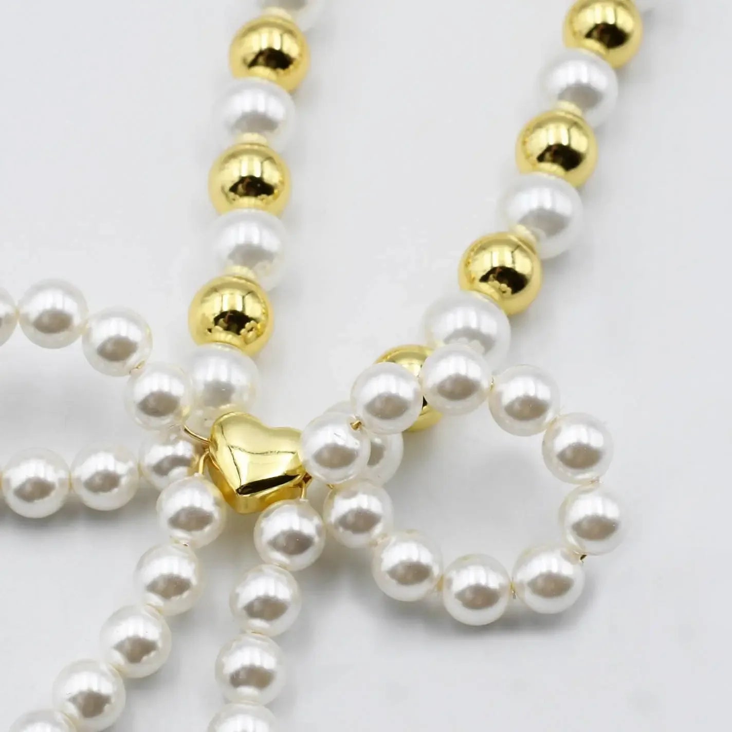 Audrey Bow gold and pearl necklace -clearance - Plush Fashion Hub