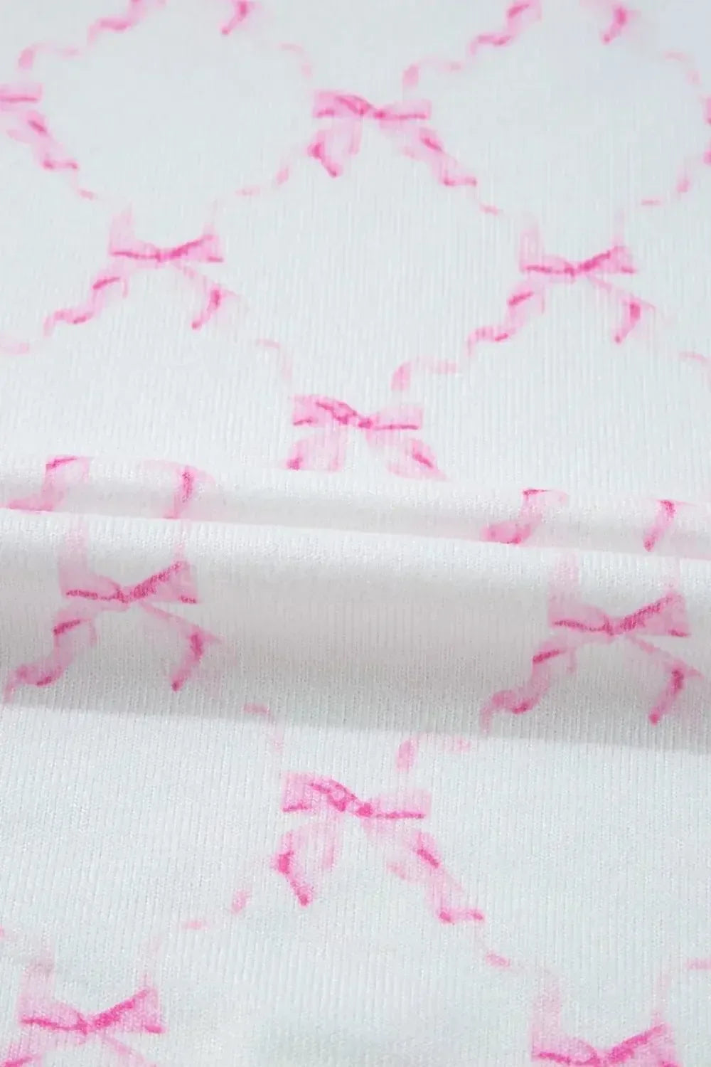 Bow Print Lettuce Trim Round Neck Top and Shorts Lounge Set - Plush Fashion Hub