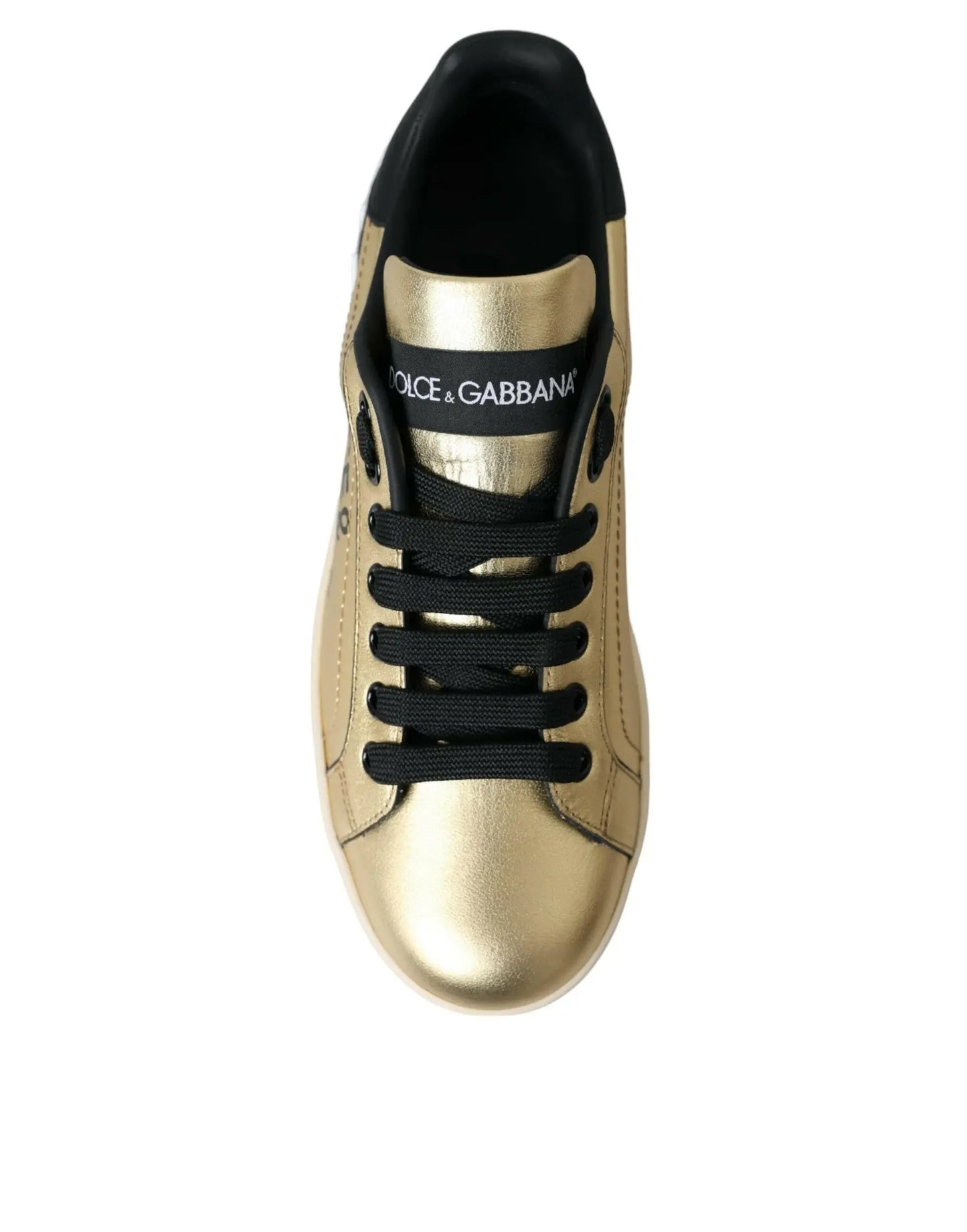 Dolce & Gabbana Gold Portofino Calf Leather Sneakers Women Shoes - Plush Fashion Hub