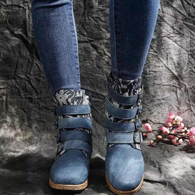 Embroidered Suede Round Toe Boots - Artisan Luxury - Plush Fashion Hub