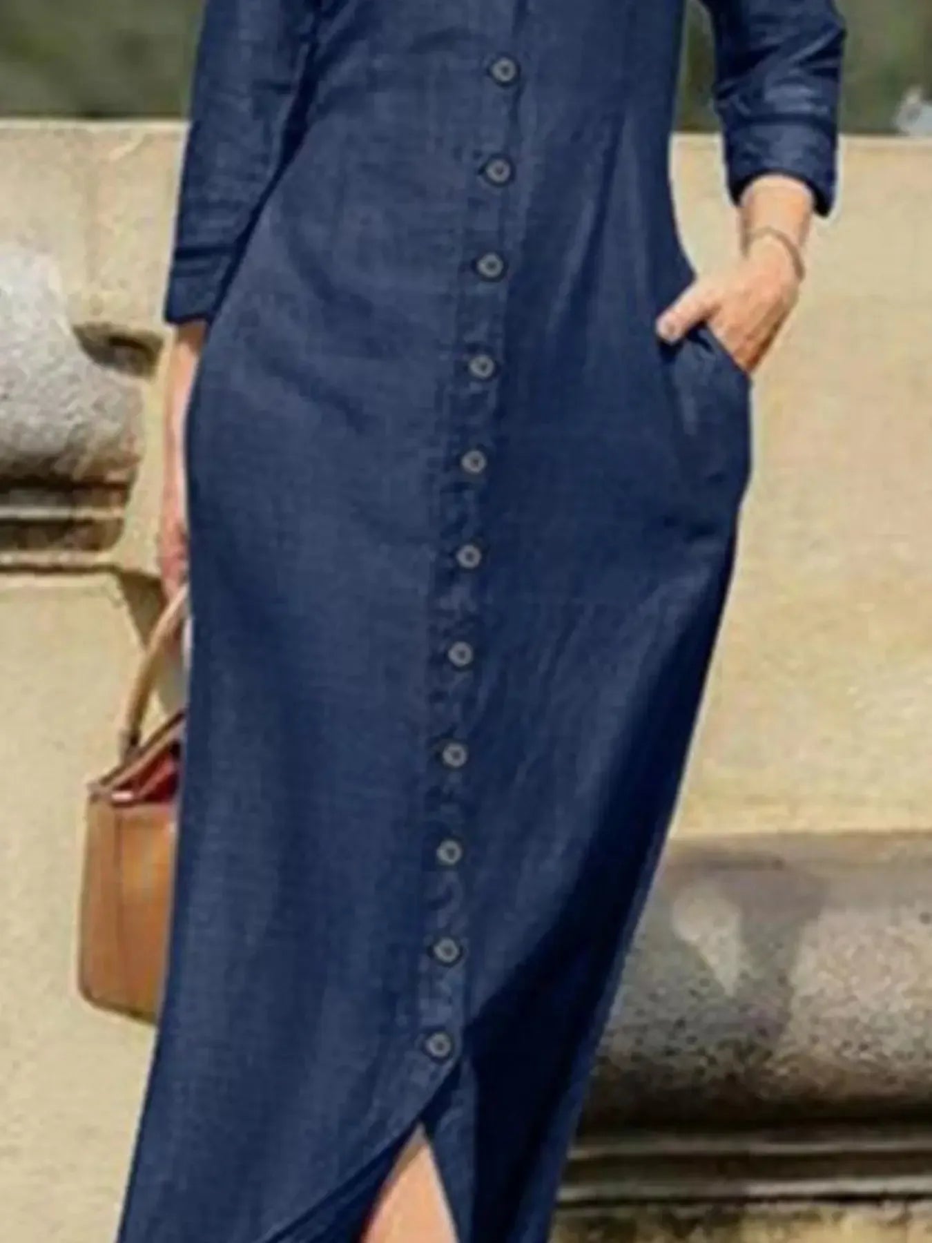 Full Size Button-Down Maxi Denim Dress Plus Size - Plush Fashion Hub