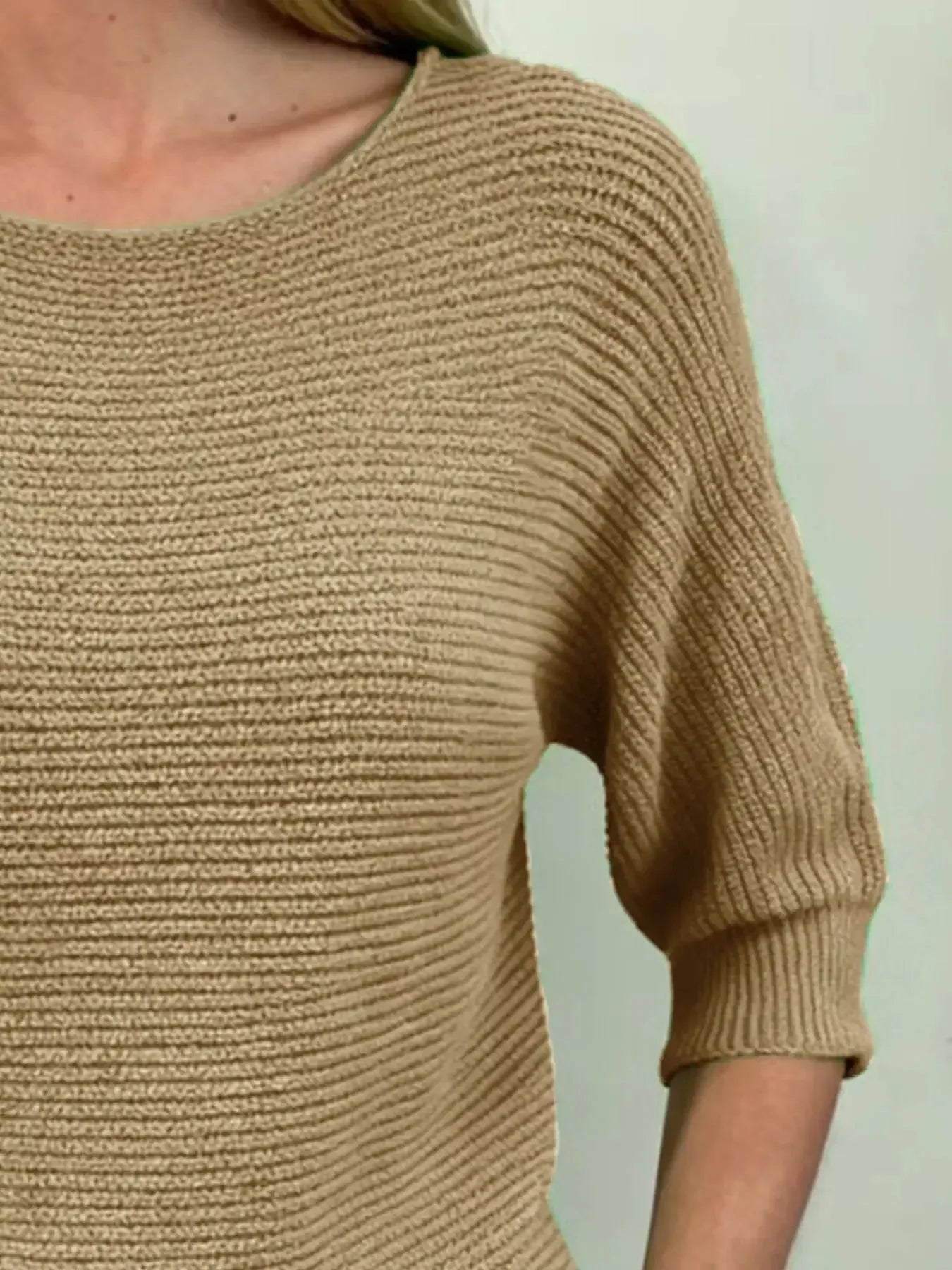 Full Size Ribbed Knit Round Neck Sweater Plus Size - Plush Fashion Hub