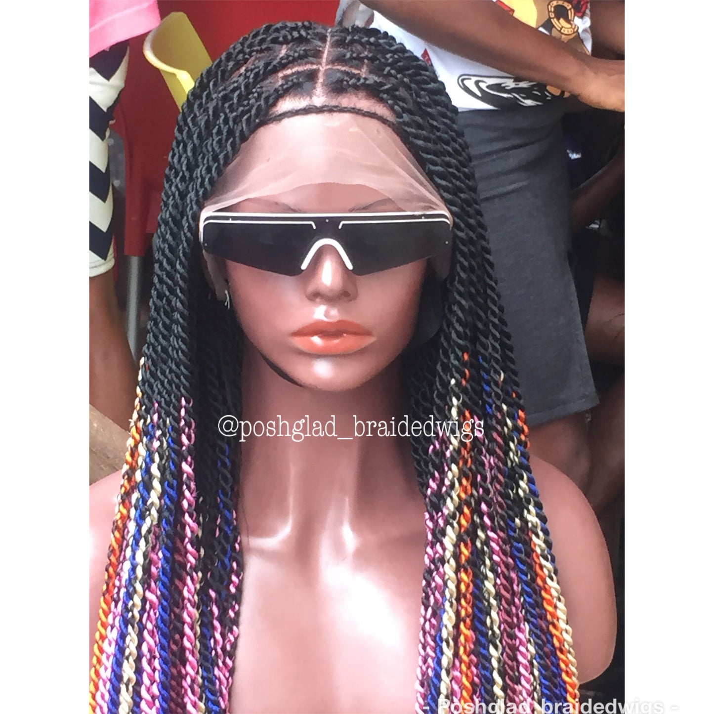 Shade Knotless Braid Wig "Mixed Colors" Waist Length (Amun) Poshglad Braided Wigs