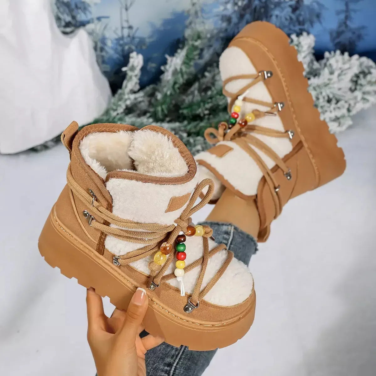 Lace-Up Platform Winter Boots - Plush Fashion Hub