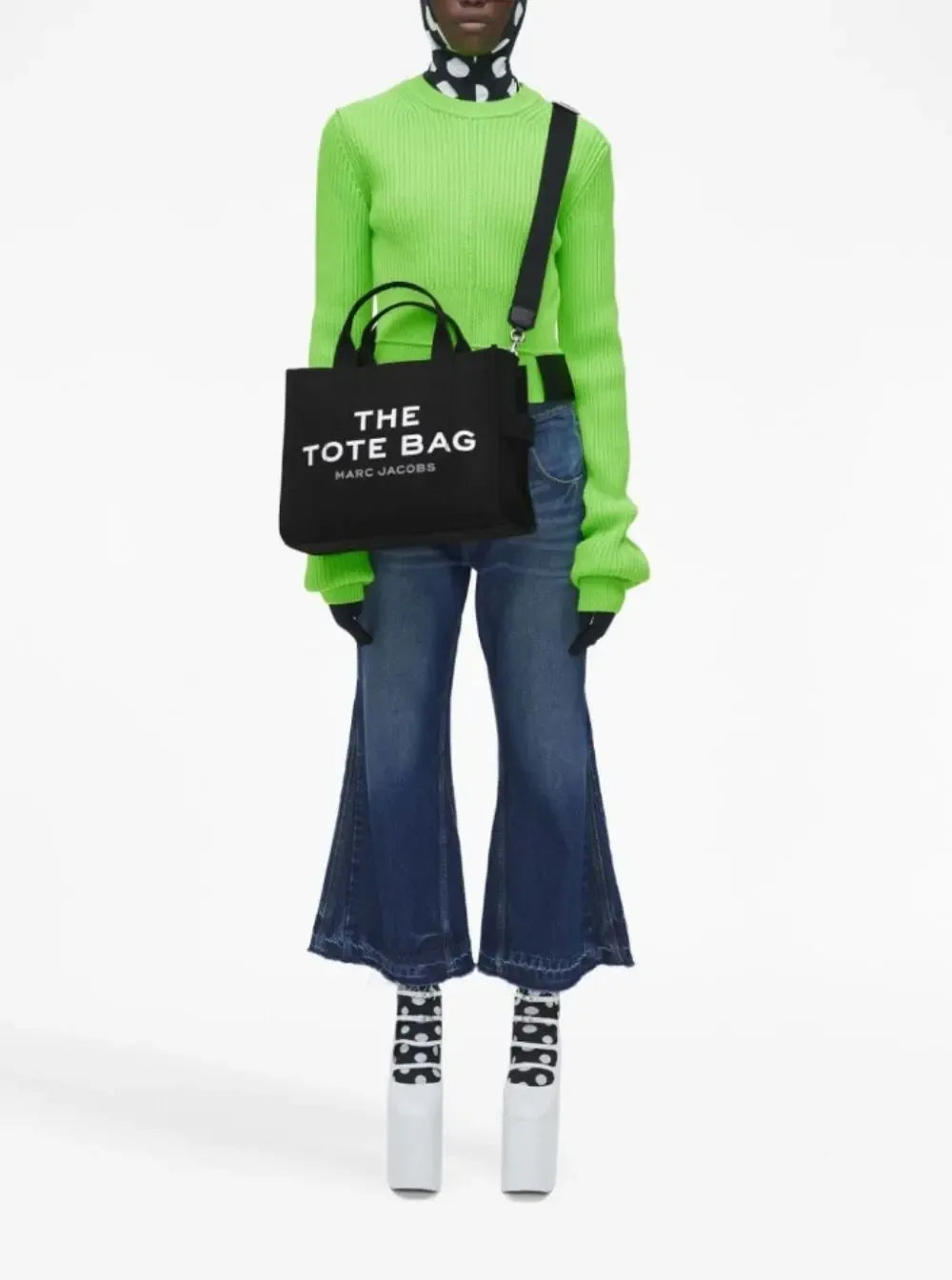 Marc Jacobs Women 'The Medium Tote' Black Tote Bag With Contrasting Logo Lettering On The Front In Cotton Woman - Plush Fashion Hub