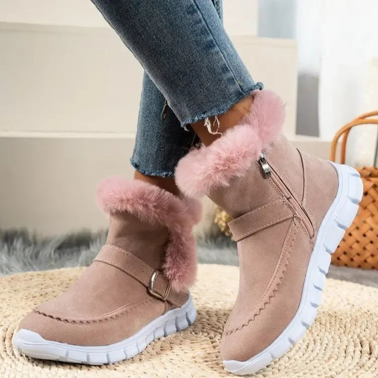 New Snow Boots Winter Warm Thickened Solid Color Plush Ankle Boots With Buckle For Women - Plush Fashion Hub