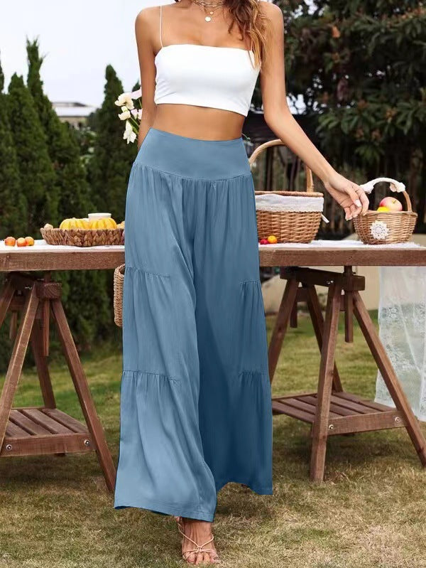 Spot Goods Summer Casual Wide Leg Cotton Linen Popular High Waist Loose Pants Women Pants Bella Mia
