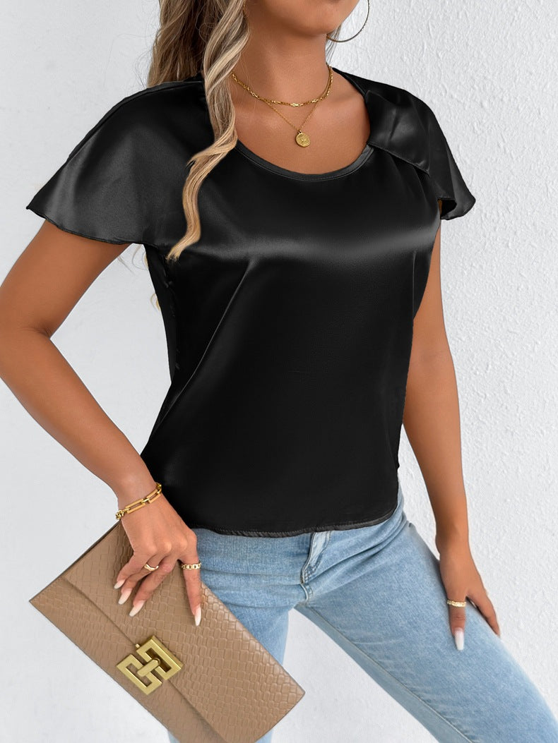 Women Clothing Satin Summer T shirt Short Sleeve High End Satin Artificial Silk Top Bella Mia