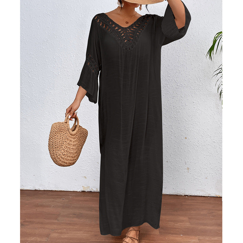 Women Clothing Hand Crocheting Stitching Colorful Ball Sexy Hollow Out Cutout out Backless Loose Beach Long Overskirt Bella Mia