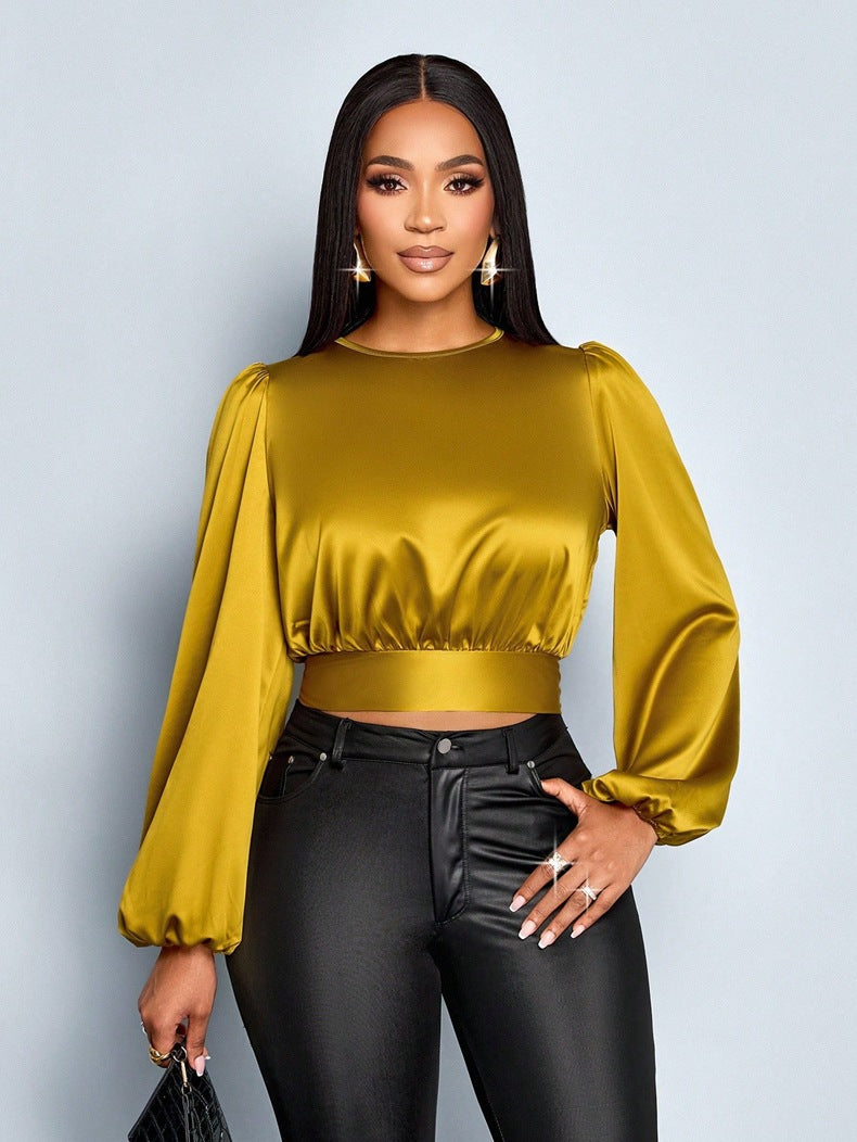 Women Clothing Fall Satin Satin Shirt Sexy Leopard Print Top Shirt Bella Mia