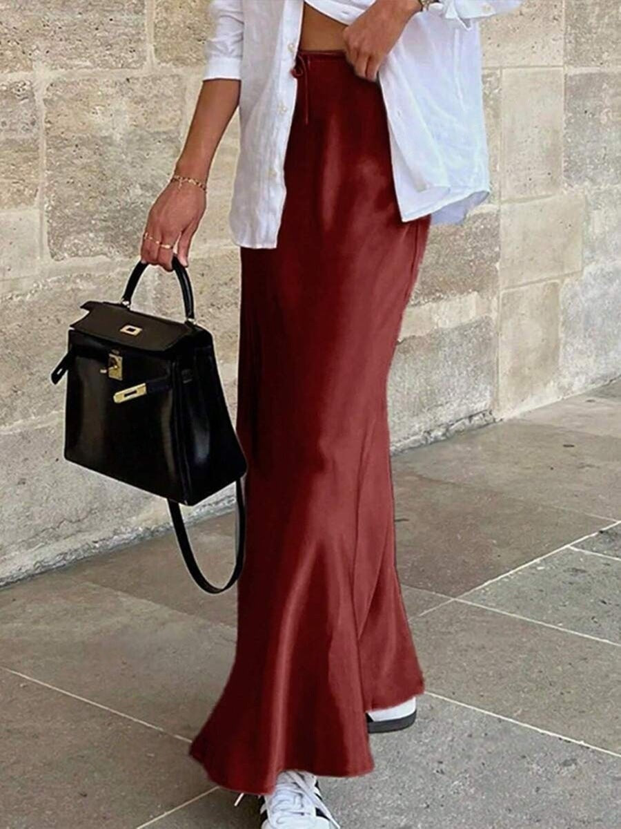 Popular Satin Satin Skirt Spring Autumn Elegant Lace up Long Skirt Bella Mia