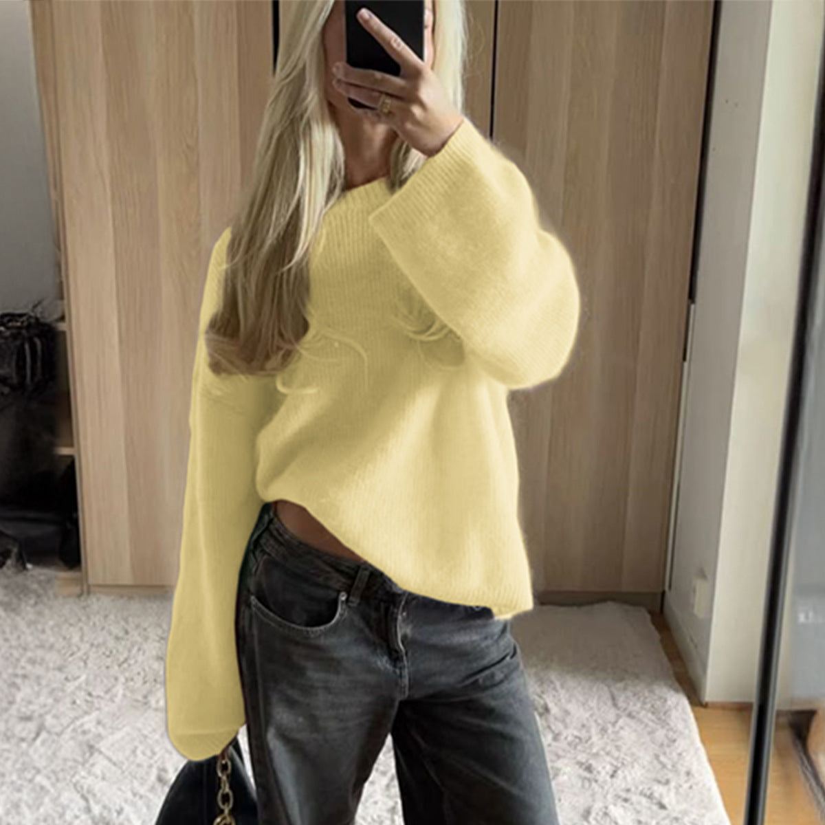 Solid Color Long Sleeved Woolen Sweaters Women Clothing Autumn Winter Bella Mia