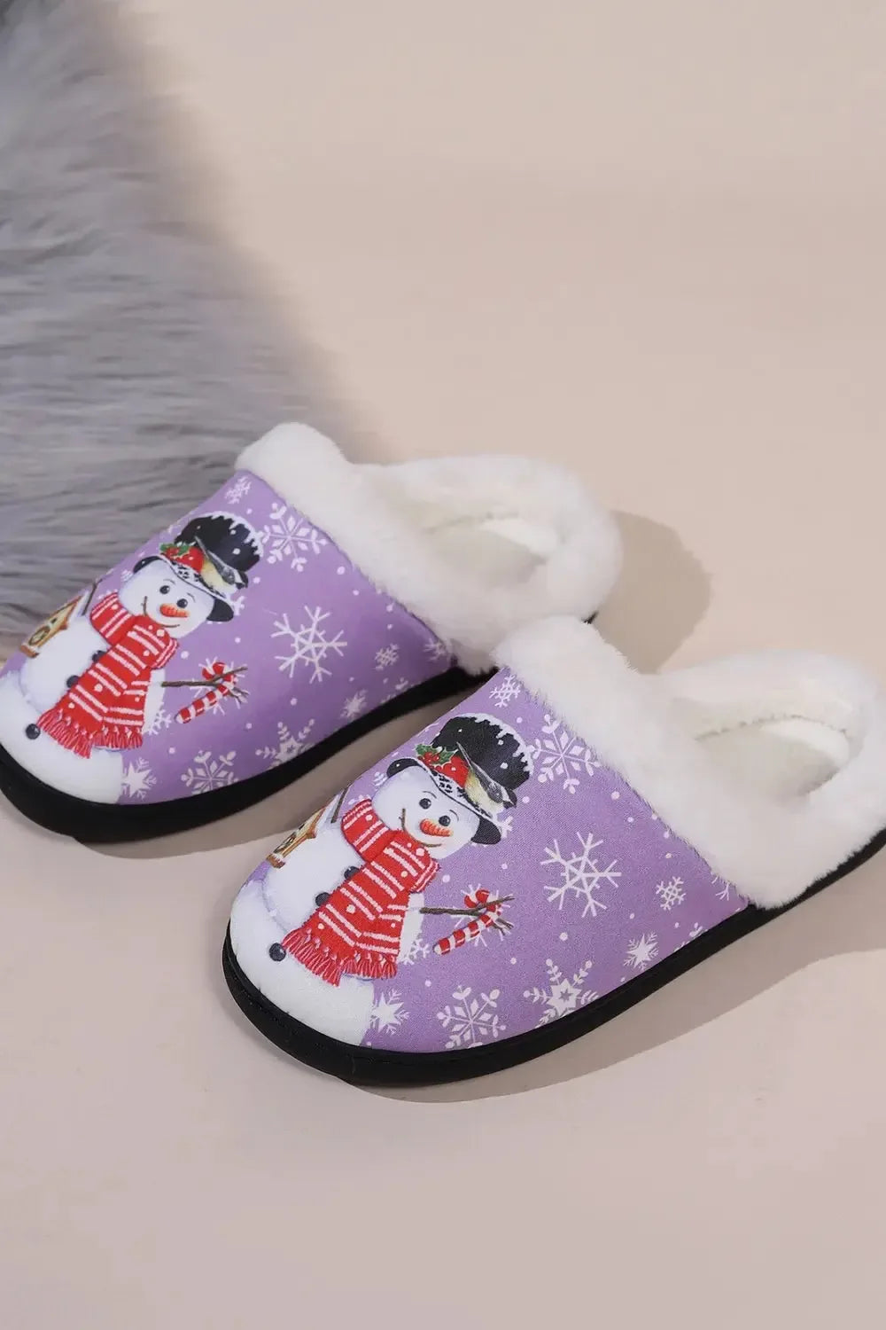 Snowman Round Toe Faux Fur Slippers - Plush Fashion Hub