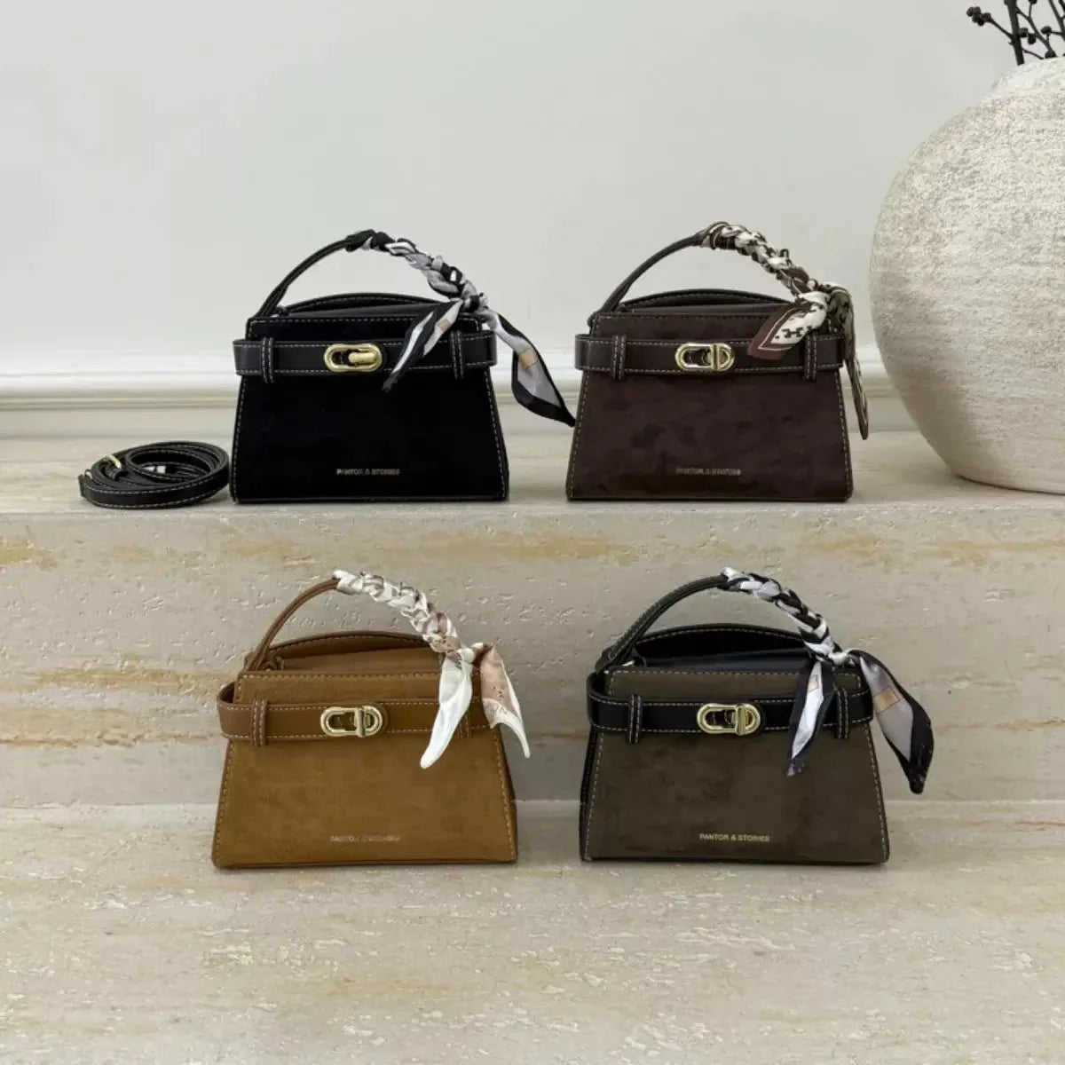 Suede Mini Crossbody Bag with Leather Strap - Plush Fashion Hub