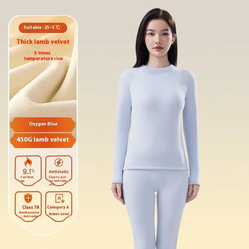 Women's Autumn Winter Berber Fleece Thermal Underwear - Plush Fashion Hub