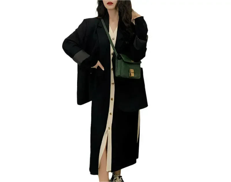 Women's Black Long Cardigan Knitted Dress - Plush Fashion Hub