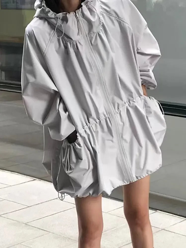 Zippered Large Pocket Hooded Trench Coat - Plush Fashion Hub