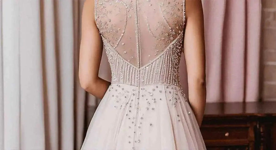 Stunning A-Line Dresses with Exquisite Beadwork and See-Through Necklines - Plush Fashion Hub