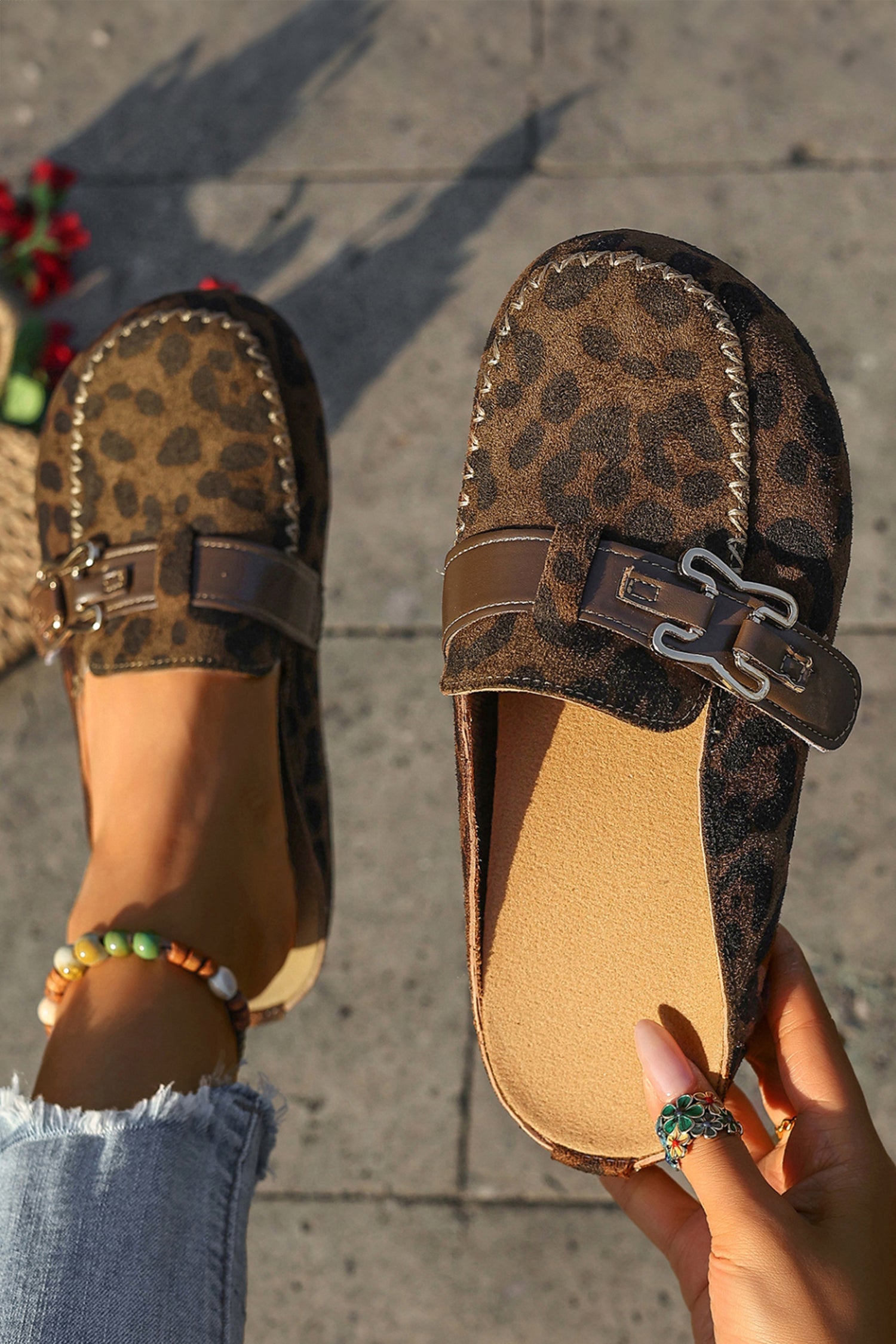 Lea leather strap mule slippers by Threaded Pear, featuring comfortable slip-on design with stylish leather accents.