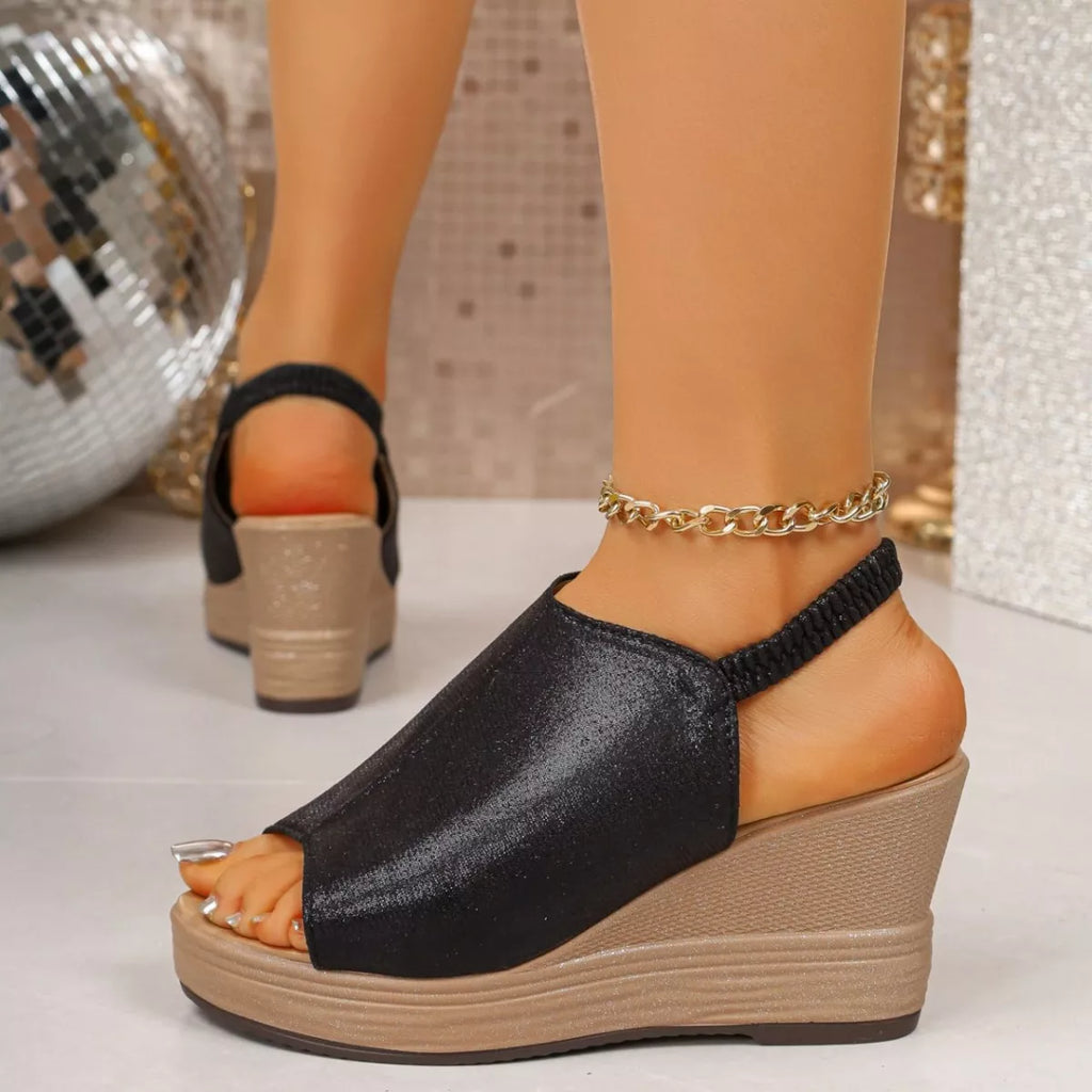 Shopimist open toe wedge sandals with chunky heels and ankle straps, perfect for summer casual wear.