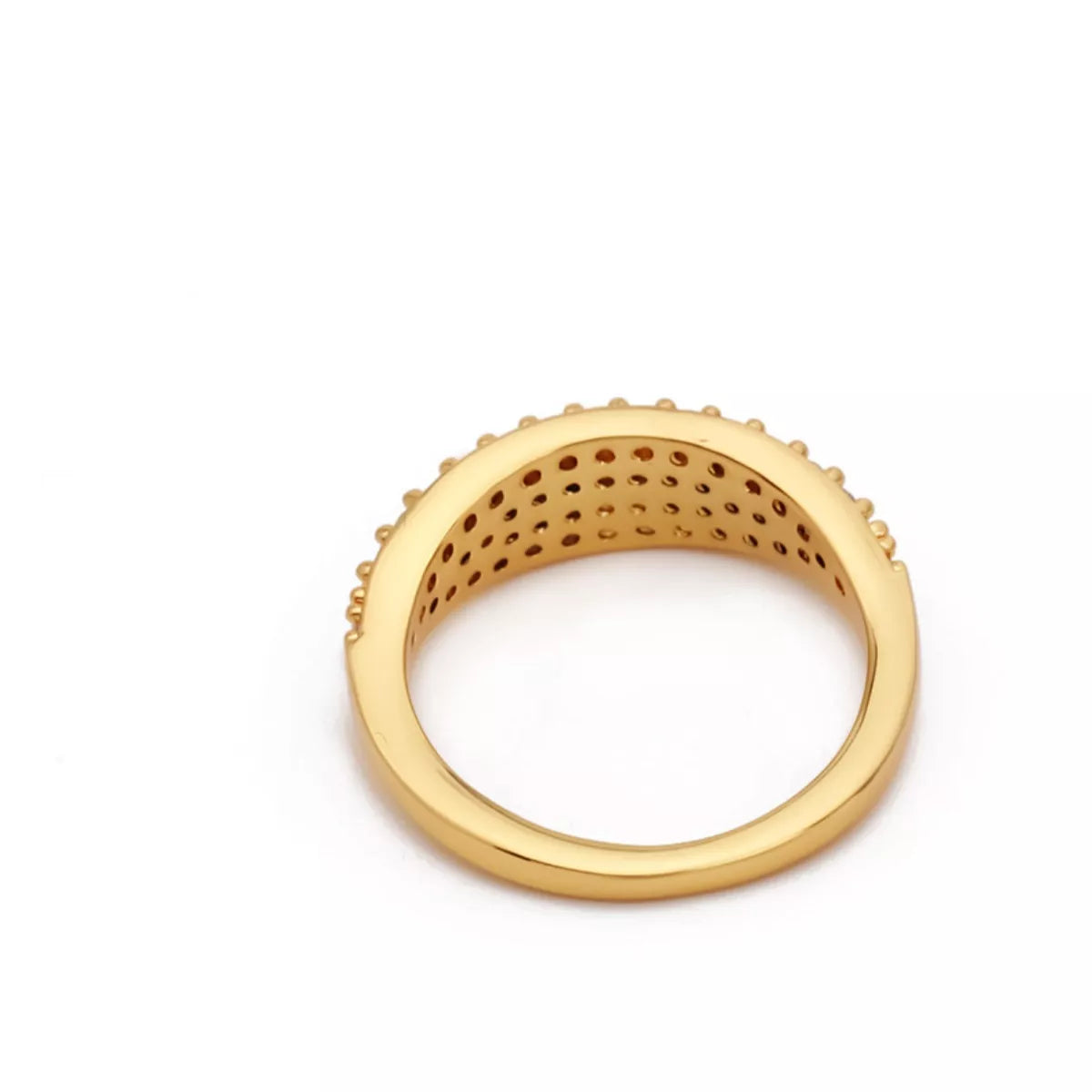 18K gold-plated copper zircon round ring showcasing a sparkling zircon stone and smooth gold finish.