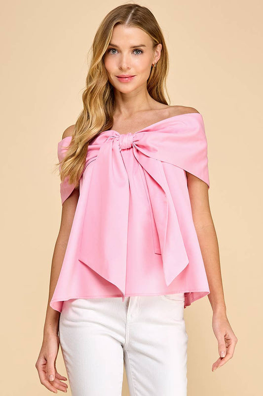 Pink Off The Shoulder Bow Top Pretty Little Patriot