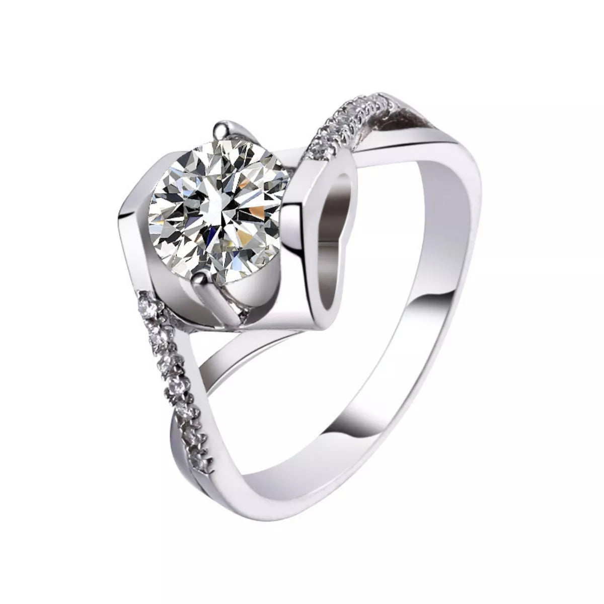 Sterling silver moissanite ring with 1 carat gemstone, featuring a sleek design and polished finish.