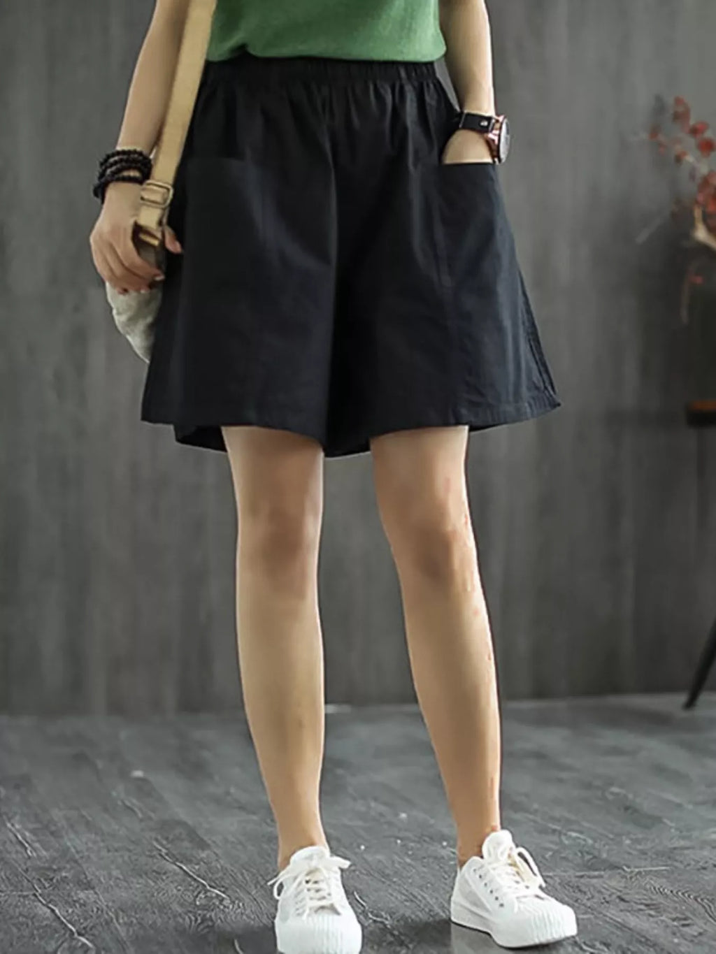 Casual elastic waist shorts from Trendsi in a relaxed fit, featuring a comfortable waistband and lightweight fabric.