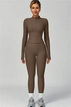 Fitglutes activewear 3-piece set featuring a sports bra, jacket, and leggings designed for workout and gym activities.