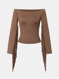 LadyShow.Store retro western fringe fitted T-shirt with fringe details and fitted design, casual and stylish for everyday wear.