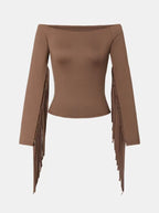 LadyShow.Store retro western fringe fitted T-shirt with fringe details and fitted design, casual and stylish for everyday wear.