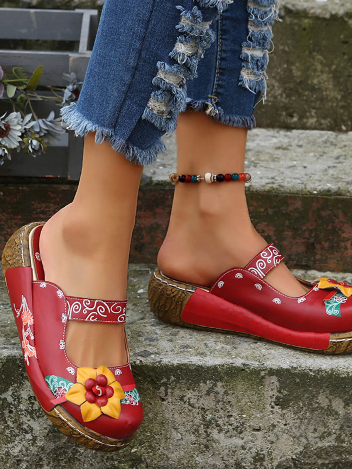 Trendsi flower round toe sandals with floral design and open toe style, featuring comfortable straps and casual summer footwear.