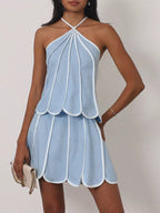 Contrast trim halter neck top and skirt set by Shopimist, featuring a stylish matching outfit with bold trim details.