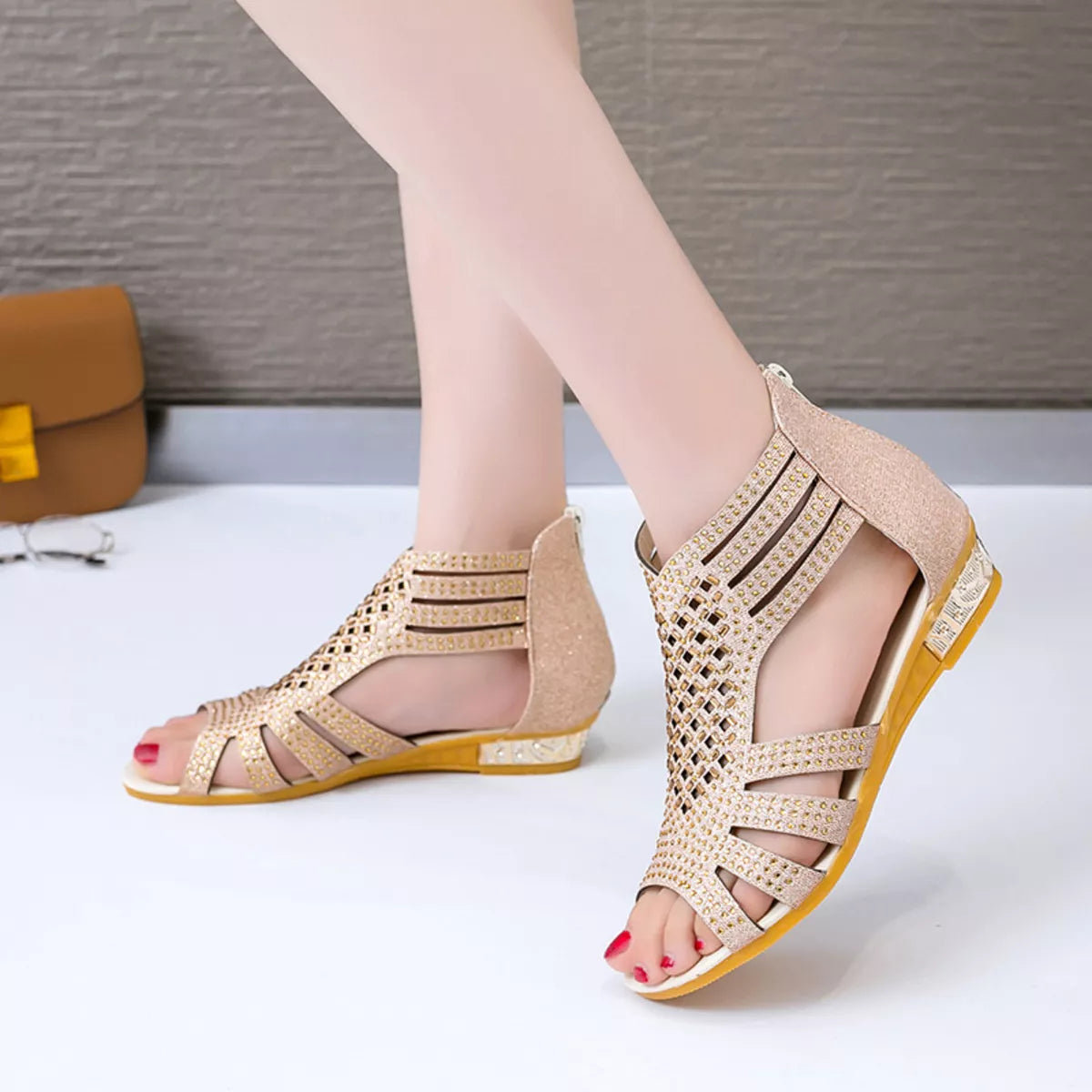 Shopimist rhinestone open toe sandals with sparkling embellishments and stylish straps, perfect for summer footwear.