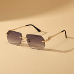 FitiqueFit gold frame rimless sunglasses with cheetah print accents, showcasing a hip-hop style eyewear design.