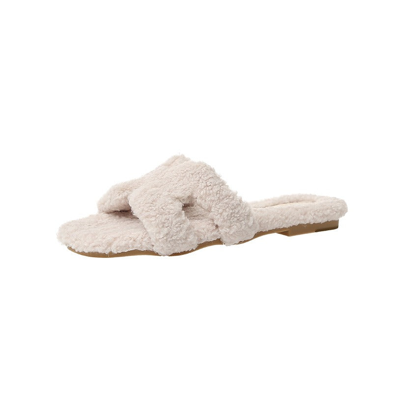 Rainbow Lamb Fur Suede Slide Sandals by eprolo featuring multicolor lamb fur detailing and comfortable slip-on design.