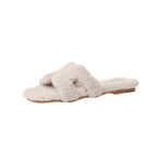 Rainbow Lamb Fur Suede Slide Sandals by eprolo featuring multicolor lamb fur detailing and comfortable slip-on design.