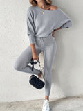 FitiqueFit long-sleeve pullover and high-waist drawstring pants two-piece set, stylish and comfortable activewear ensemble.