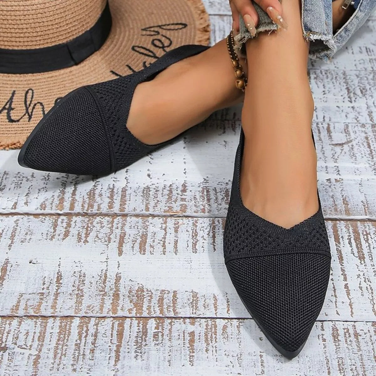 Trendsi point toe flats slip-on footwear with sleek design and rounded toe, perfect for stylish everyday wear.