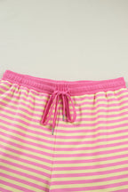 Plus size Lilliana Stripe Boxy loungewear set by Threaded Pear, featuring a striped top and matching bottoms for comfortable style.