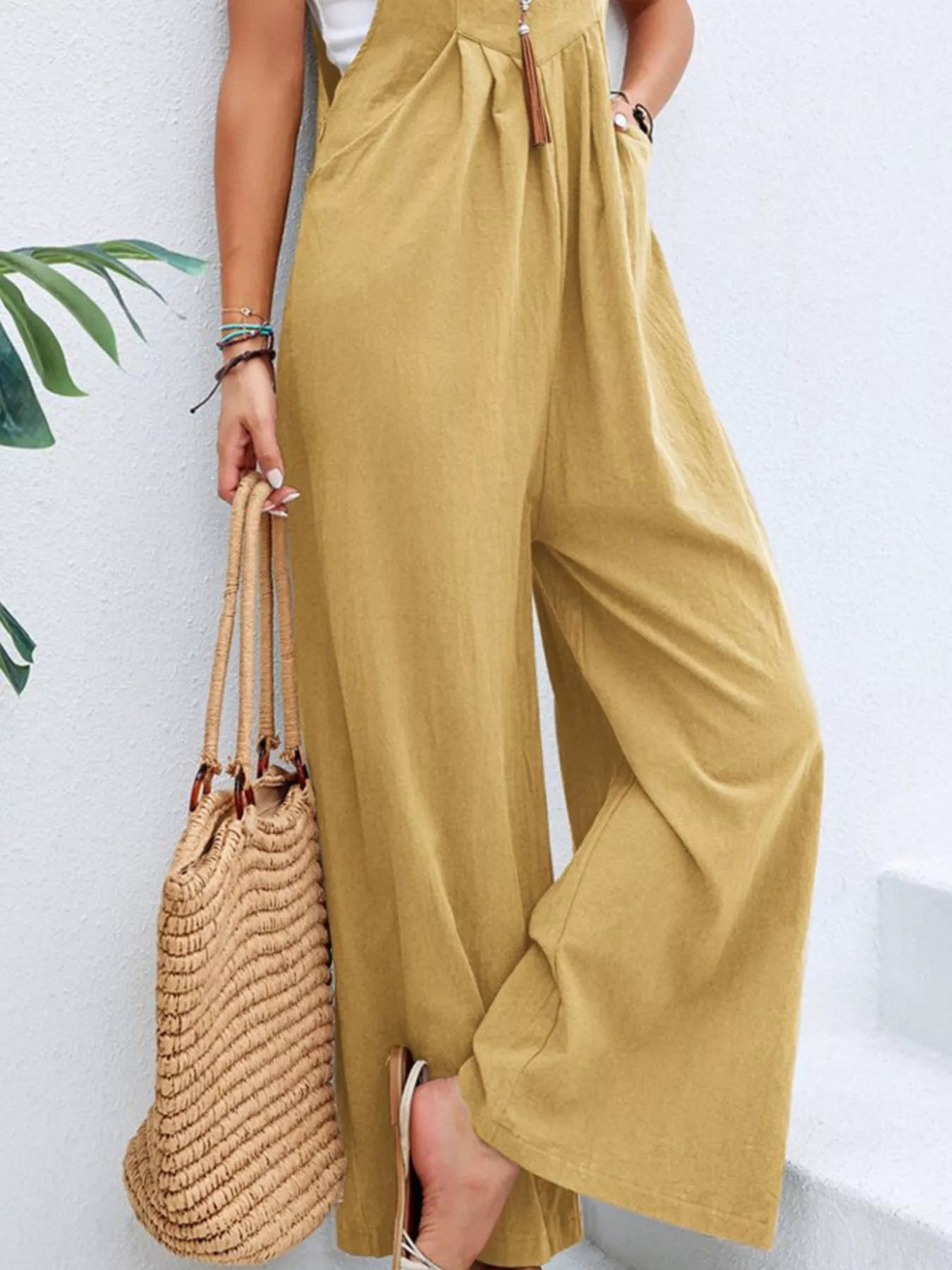 Plus size Shopimist casual wide-leg jumpsuit with pockets, full-length overalls, comfortable and stylish for everyday wear.
