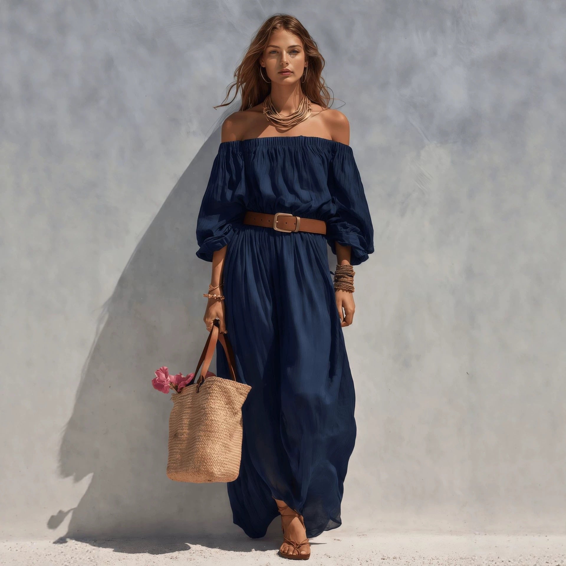 Women's boat-neck sleeveless cotton-linen maxi dress by Plush Fashion Hub, featuring a relaxed fit and elegant design.