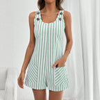 Women's sleeveless linen blend romper shorts by FitiqueFit featuring a loose fit jumpsuit style and casual summer design.