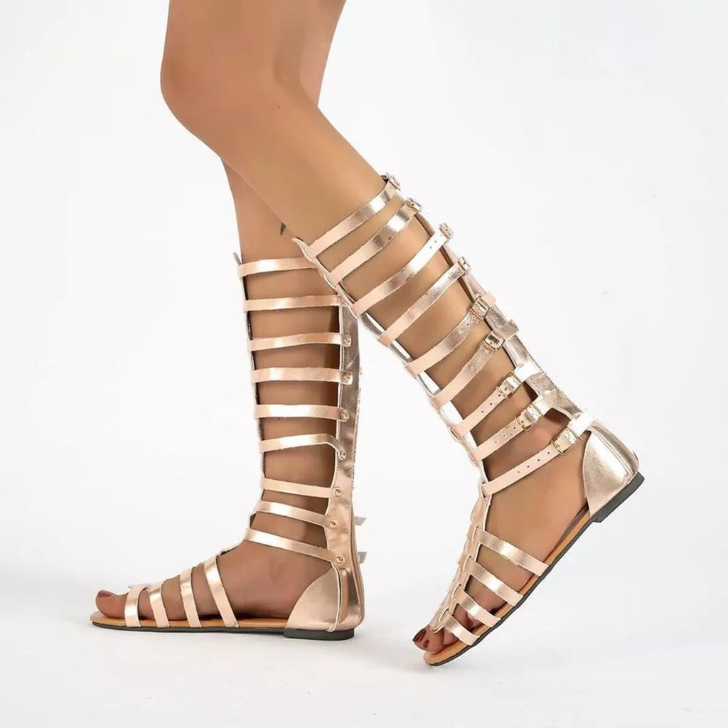 Shopimist gladiator style buckled open toe sandals with strappy design and ankle buckle, perfect for summer footwear.