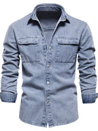 Men's VYSN denim jacket with button-down front and chest pocket, casual fashion outerwear for men.