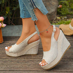 Women's open toe high wedge sandals by Trendsi, featuring a chic design with comfortable summer heel style.