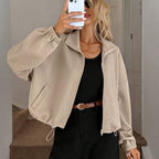 Women's Oversized Zip-Up Jacket with Pockets – High Neck Textured Coat