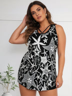 Plus size women's high-neck tankini swimsuit set with matching bikini bottoms by FitiqueFit, designed for comfortable swimwear.