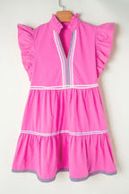 Cotton ruffled notched cap sleeve mini dress by Trendsi, featuring a feminine ruffled design and a stylish notched neckline.