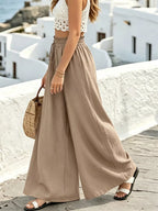 Shopimist wide leg drawstring pants with relaxed fit and adjustable waistband, shown in a natural fabric and stylish design.